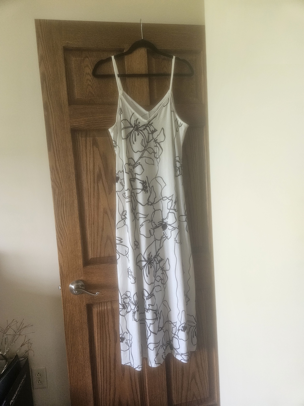 White Slip Dress with Black Floral Outline